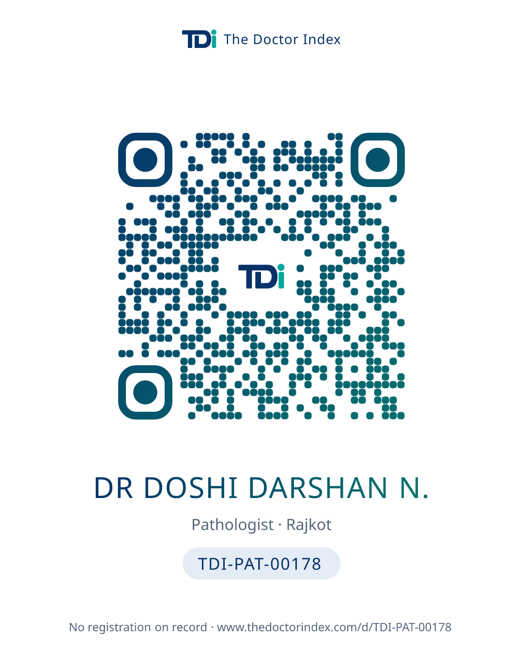 QR card for Dr Doshi Darshan N., TDI-PAT-00178