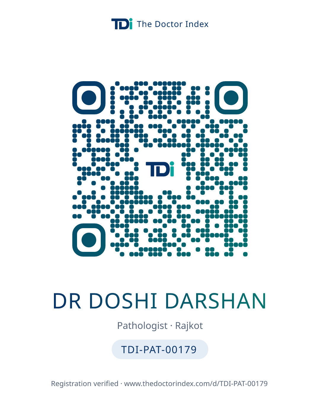 QR card for Dr Doshi Darshan, TDI-PAT-00179