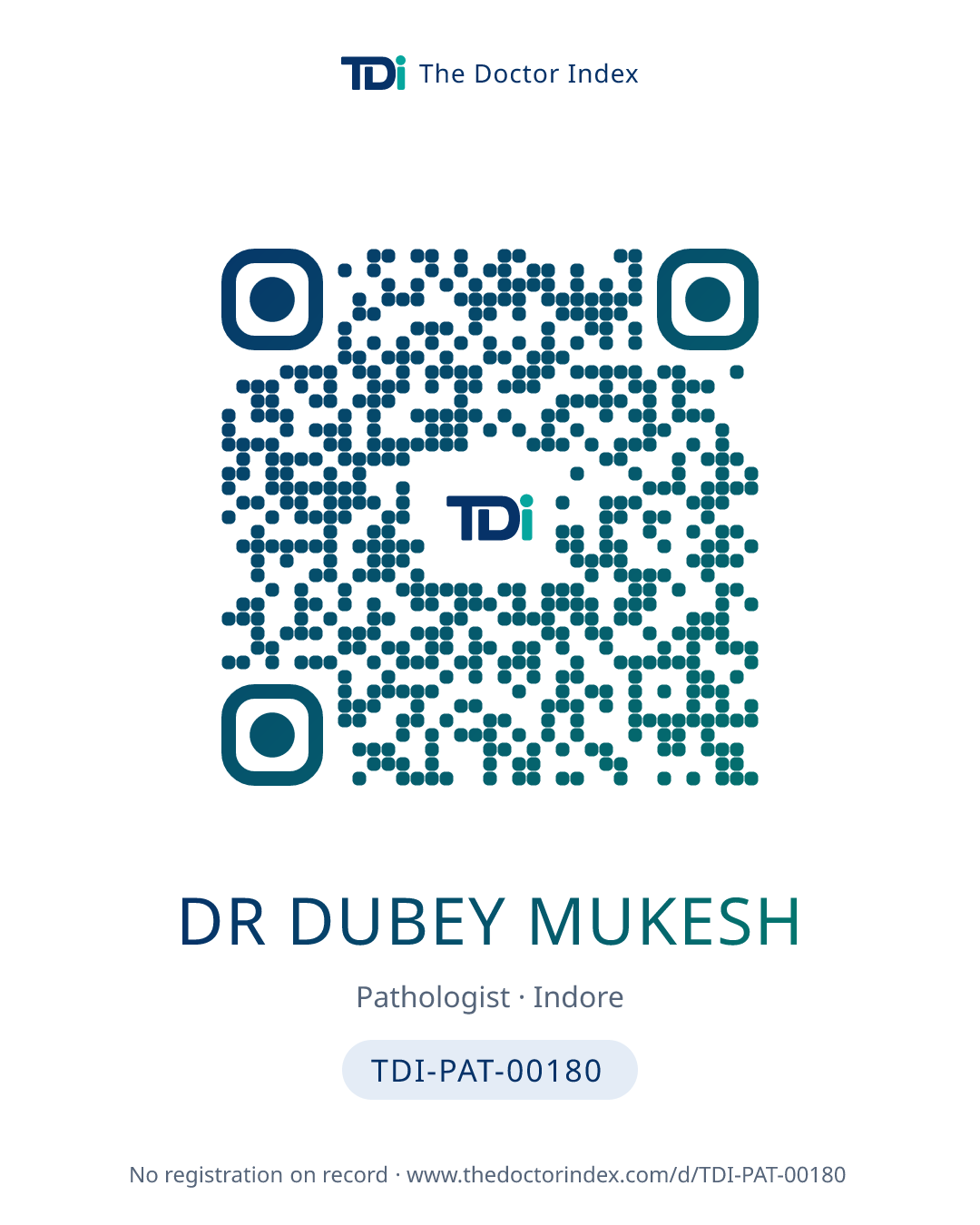 QR card for Dr Dubey Mukesh, TDI-PAT-00180