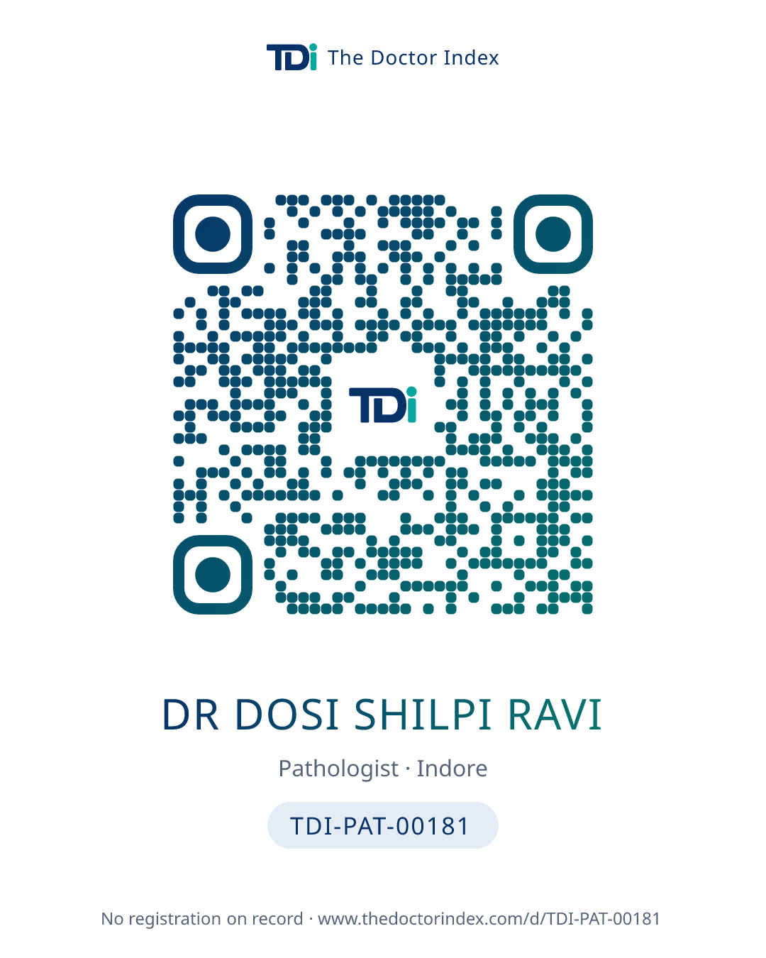 QR card for Dr Dosi Shilpi Ravi, TDI-PAT-00181