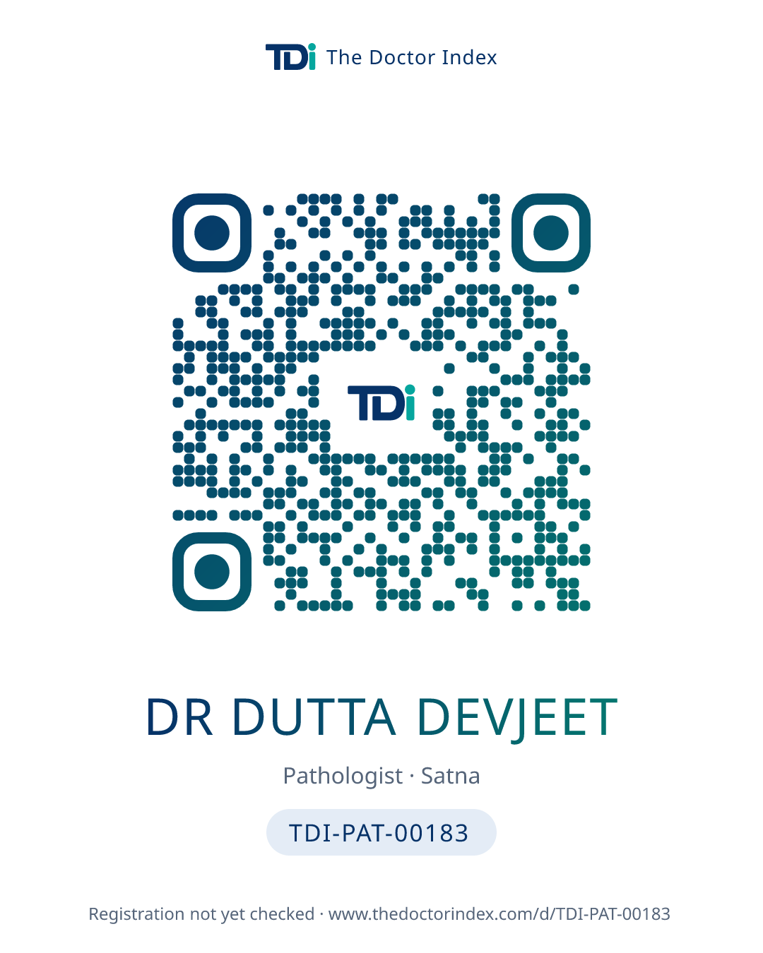 QR card for Dr Dutta Devjeet, TDI-PAT-00183