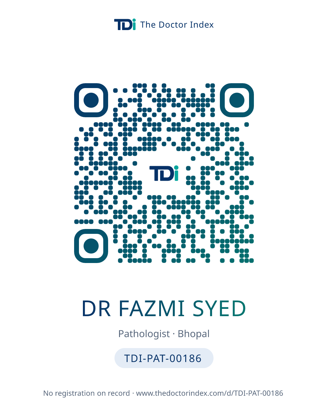 QR card for Dr Fazmi Syed, TDI-PAT-00186