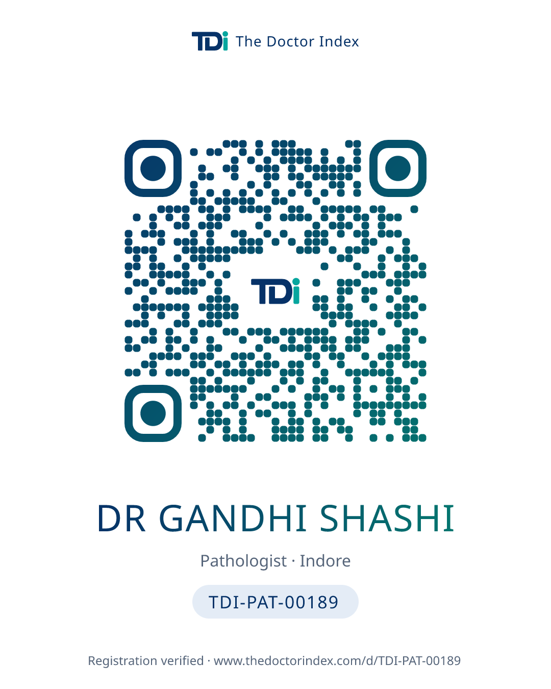 QR card for Dr Gandhi Shashi, TDI-PAT-00189