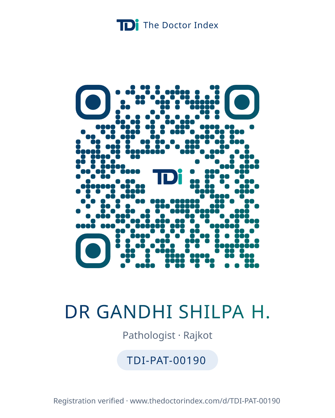 QR card for Dr Gandhi Shilpa H., TDI-PAT-00190