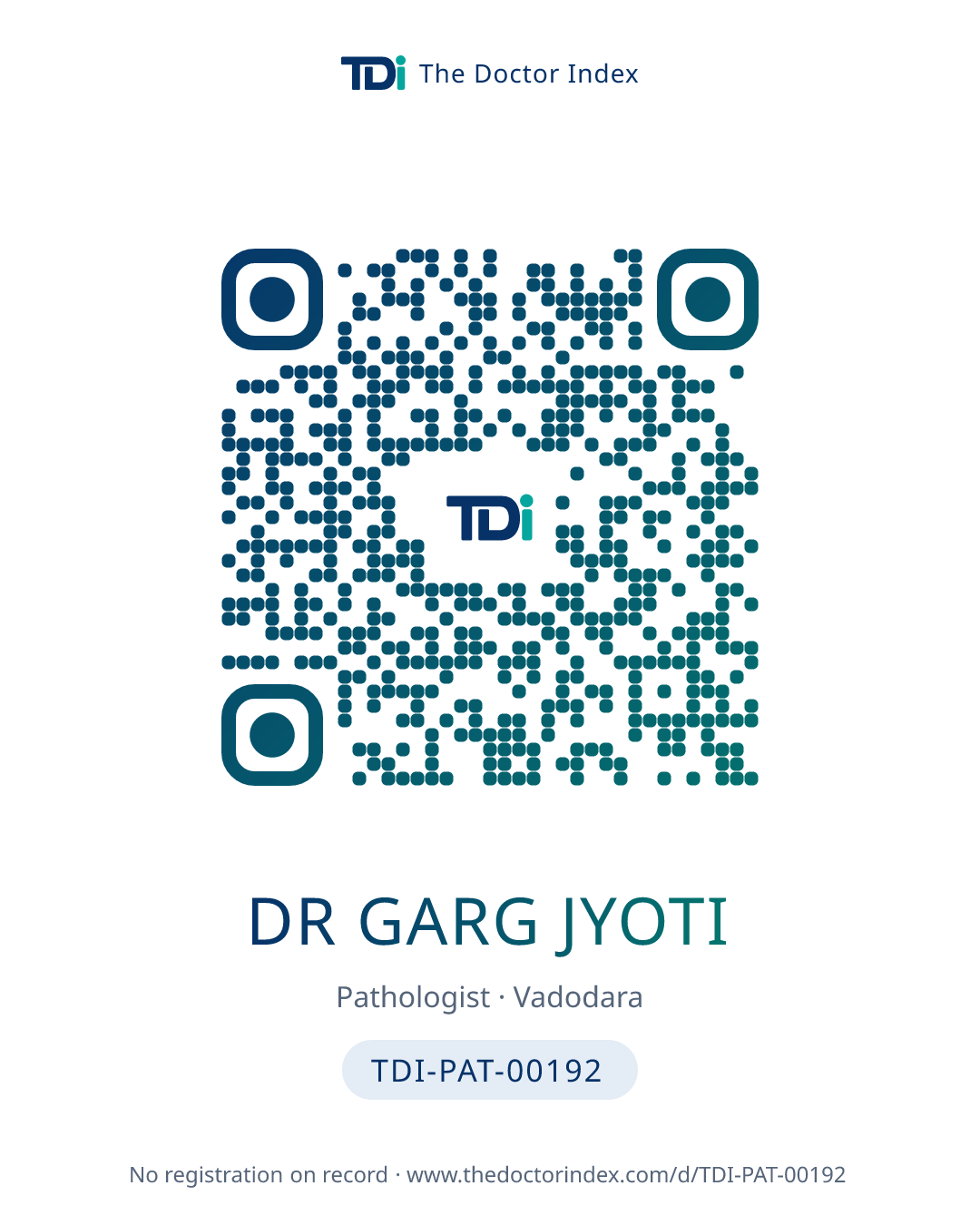 QR card for Dr Garg Jyoti, TDI-PAT-00192
