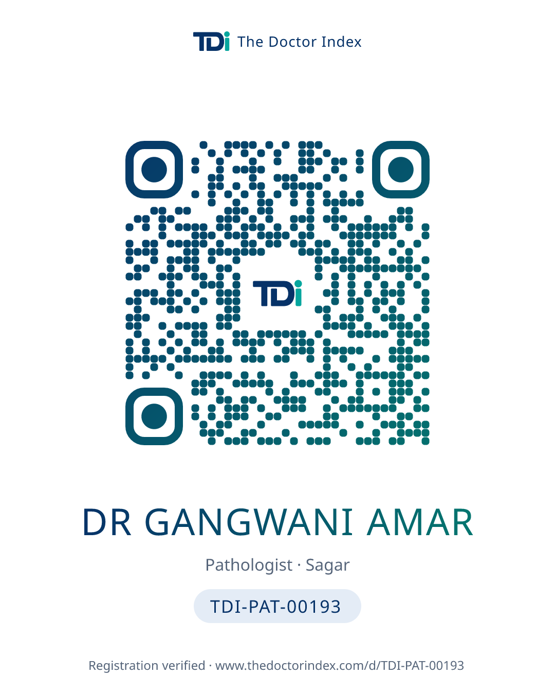 QR card for Dr Gangwani Amar, TDI-PAT-00193