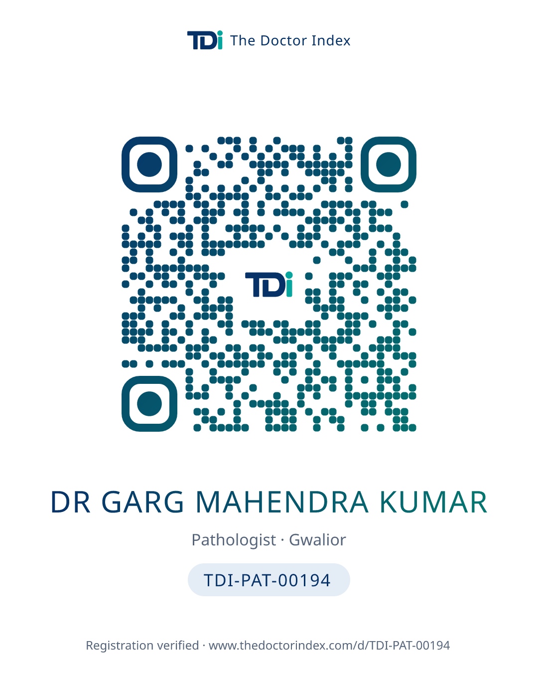 QR card for Dr Garg Mahendra Kumar, TDI-PAT-00194