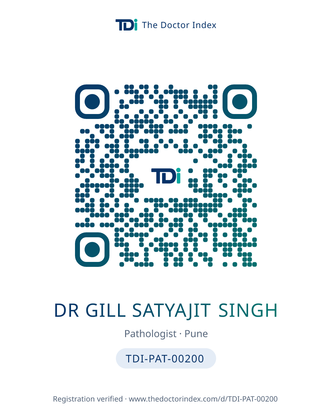 QR card for Dr Gill Satyajit Singh, TDI-PAT-00200