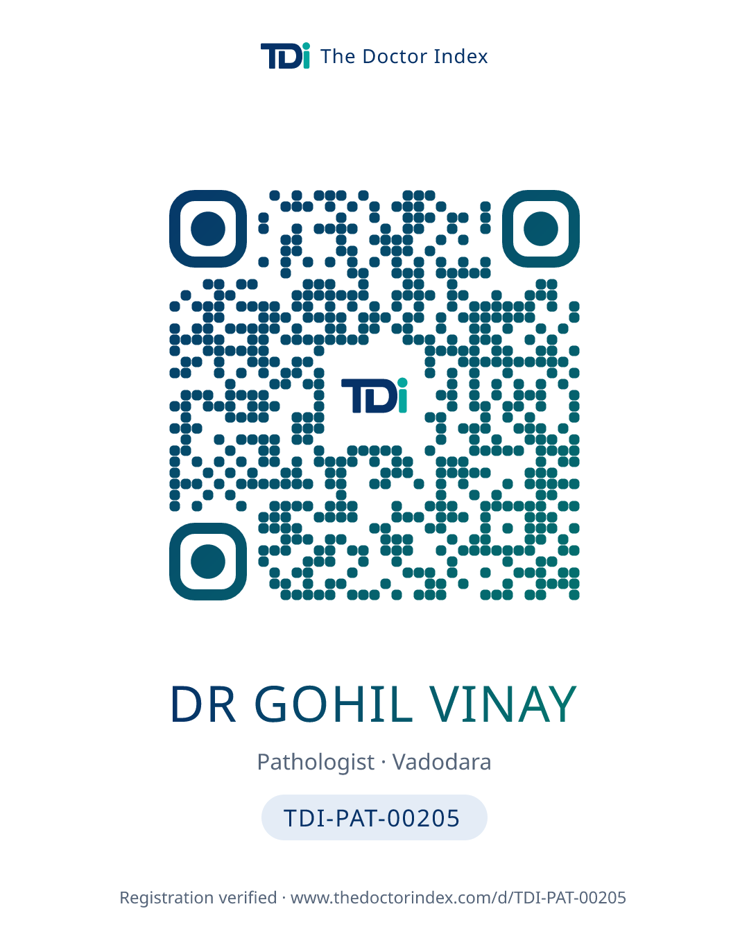 QR card for Dr Gohil Vinay, TDI-PAT-00205