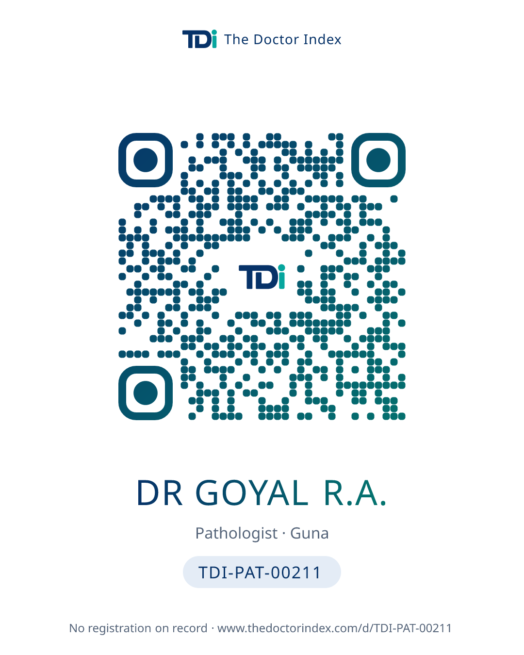 QR card for Dr Goyal R.A., TDI-PAT-00211