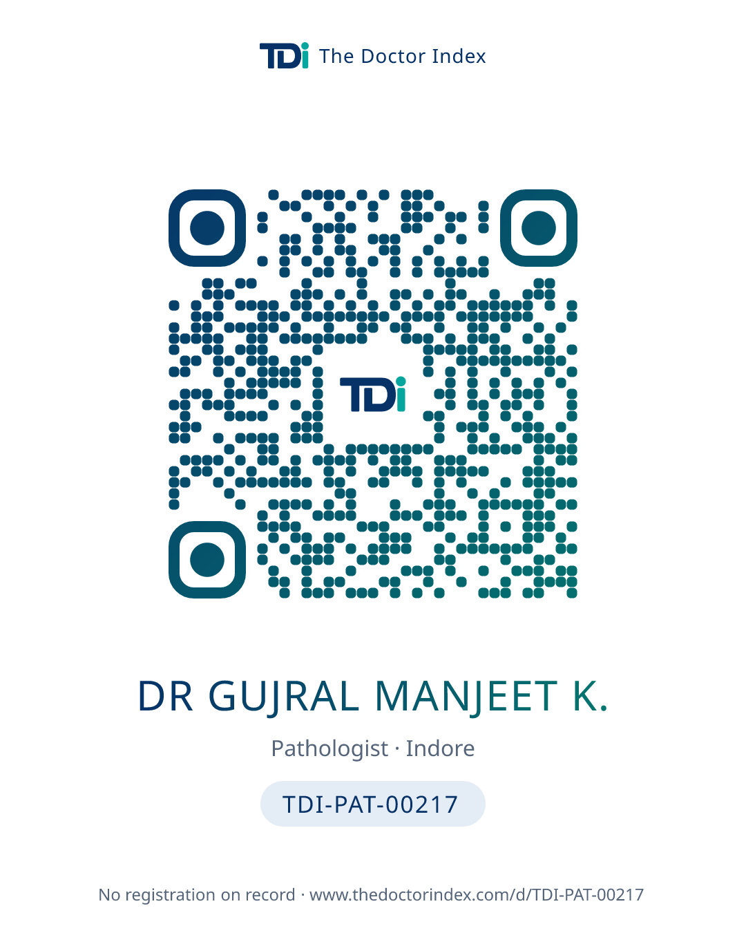 QR card for Dr Gujral Manjeet K., TDI-PAT-00217