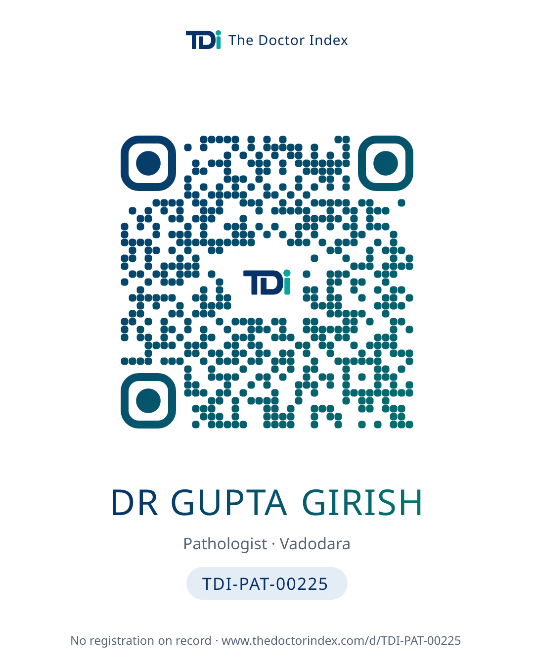 QR card for Dr Gupta Girish, TDI-PAT-00225