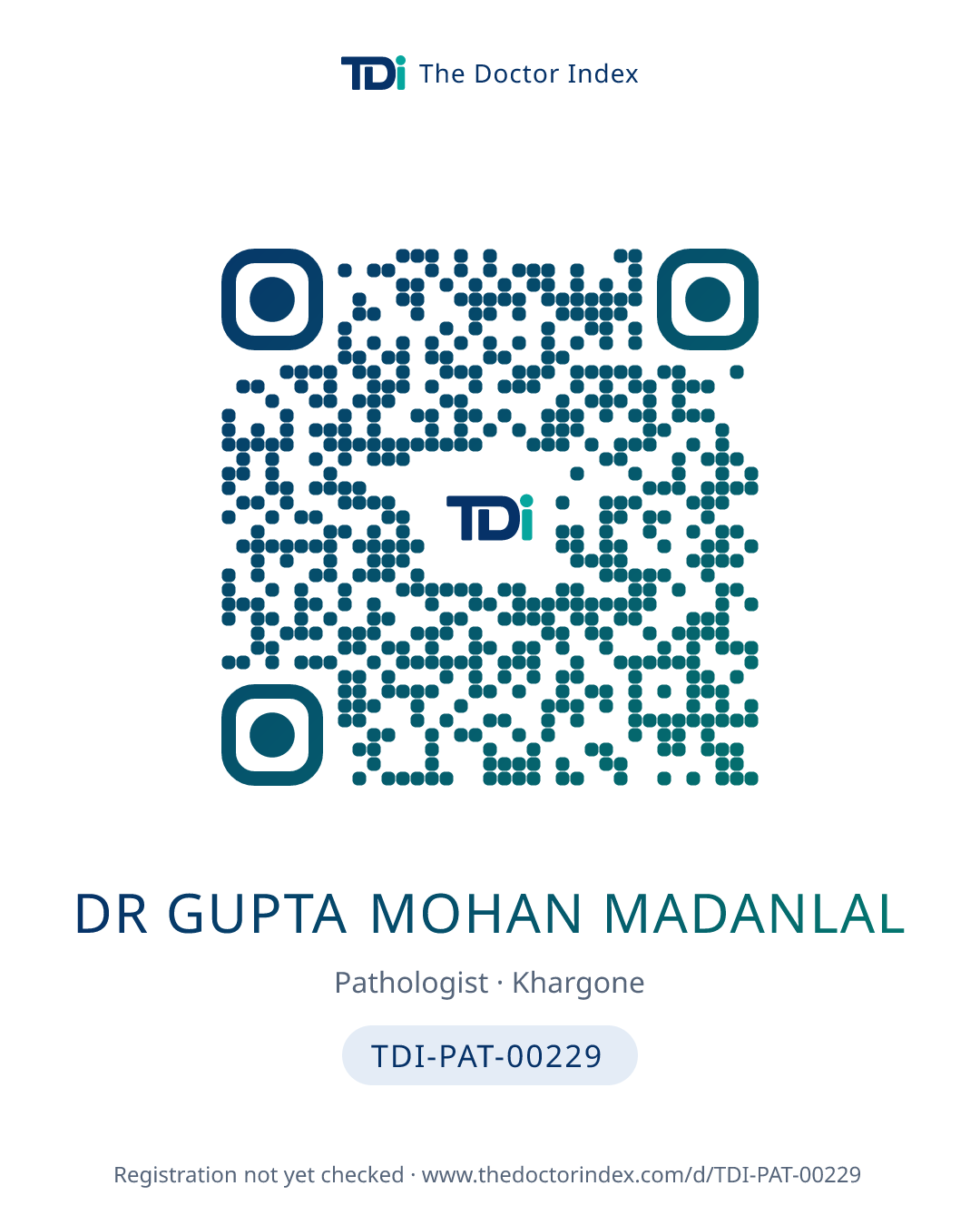 QR card for Dr Gupta Mohan Madanlal, TDI-PAT-00229