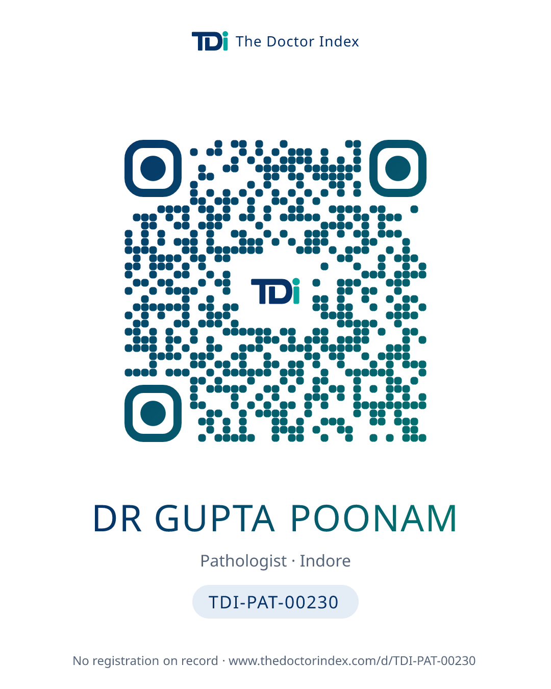 QR card for Dr Gupta Poonam, TDI-PAT-00230