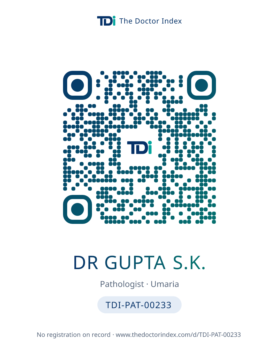 QR card for Dr Gupta S.K., TDI-PAT-00233