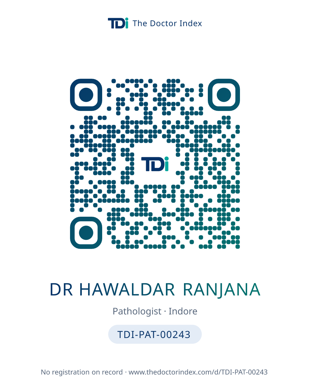 QR card for Dr Hawaldar Ranjana, TDI-PAT-00243