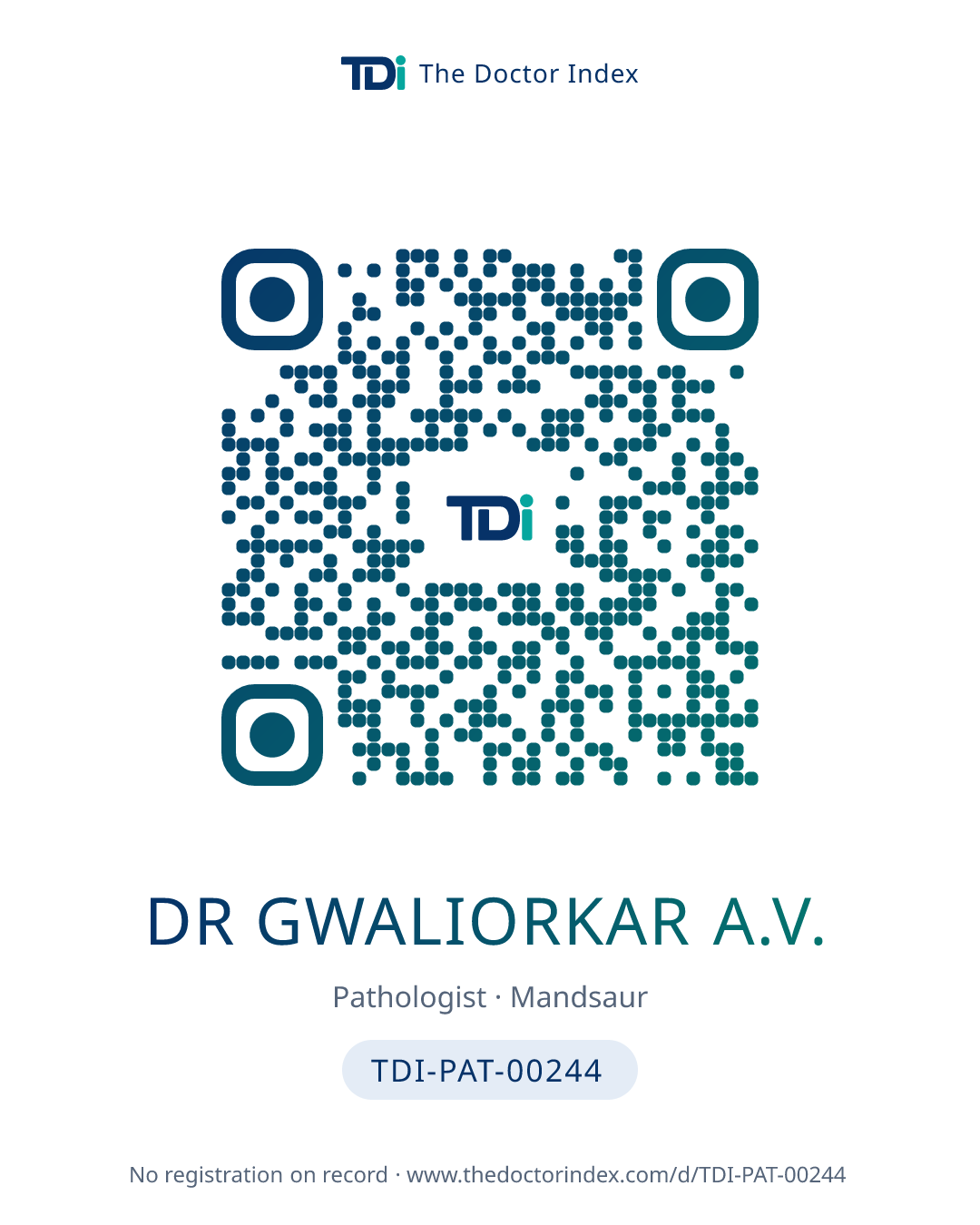 QR card for Dr Gwaliorkar A.V., TDI-PAT-00244