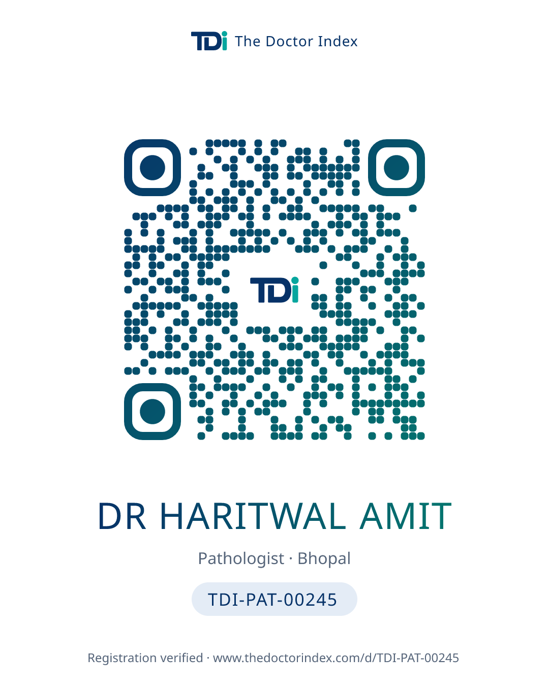 QR card for Dr Haritwal Amit, TDI-PAT-00245