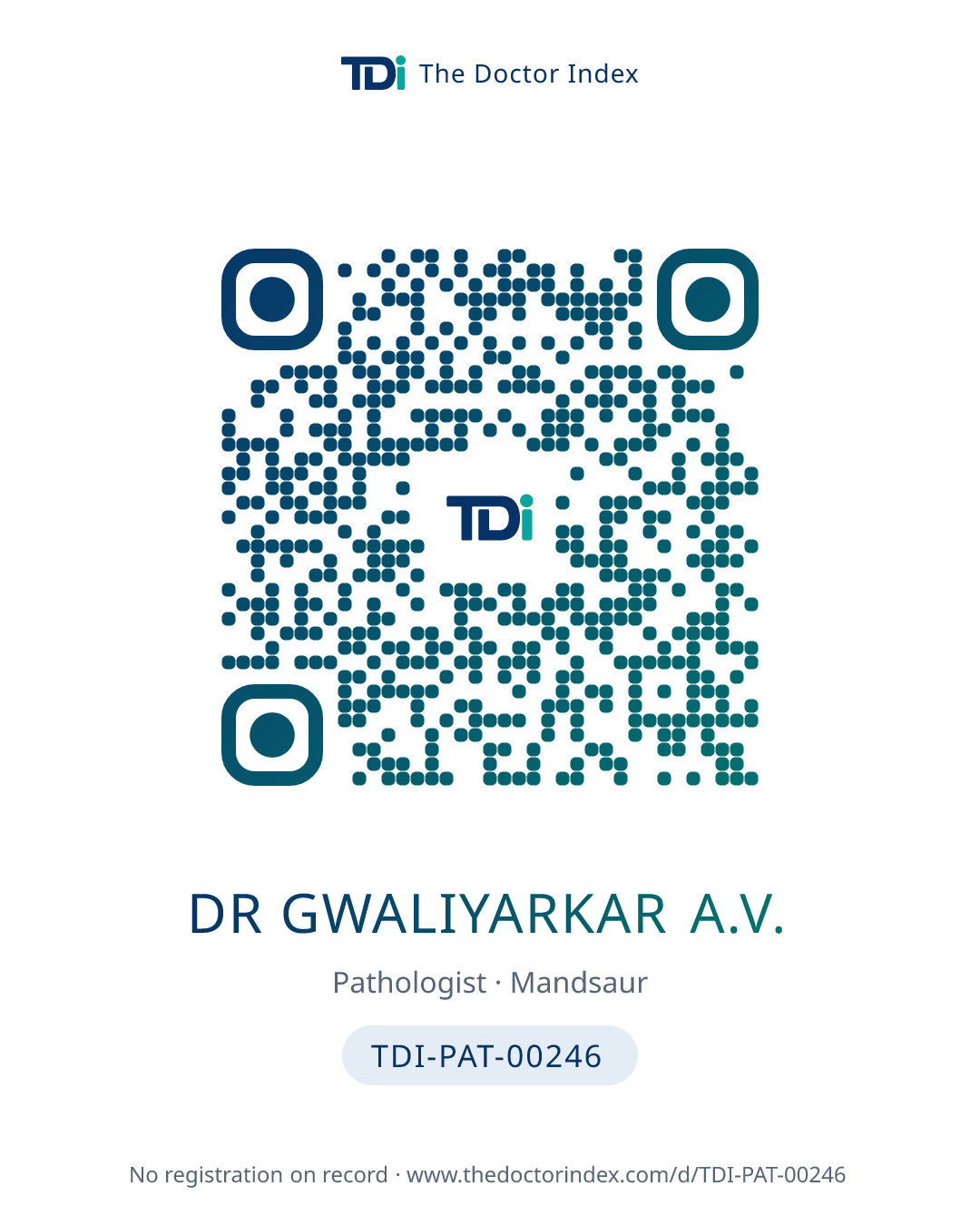 QR card for Dr Gwaliyarkar A.V., TDI-PAT-00246