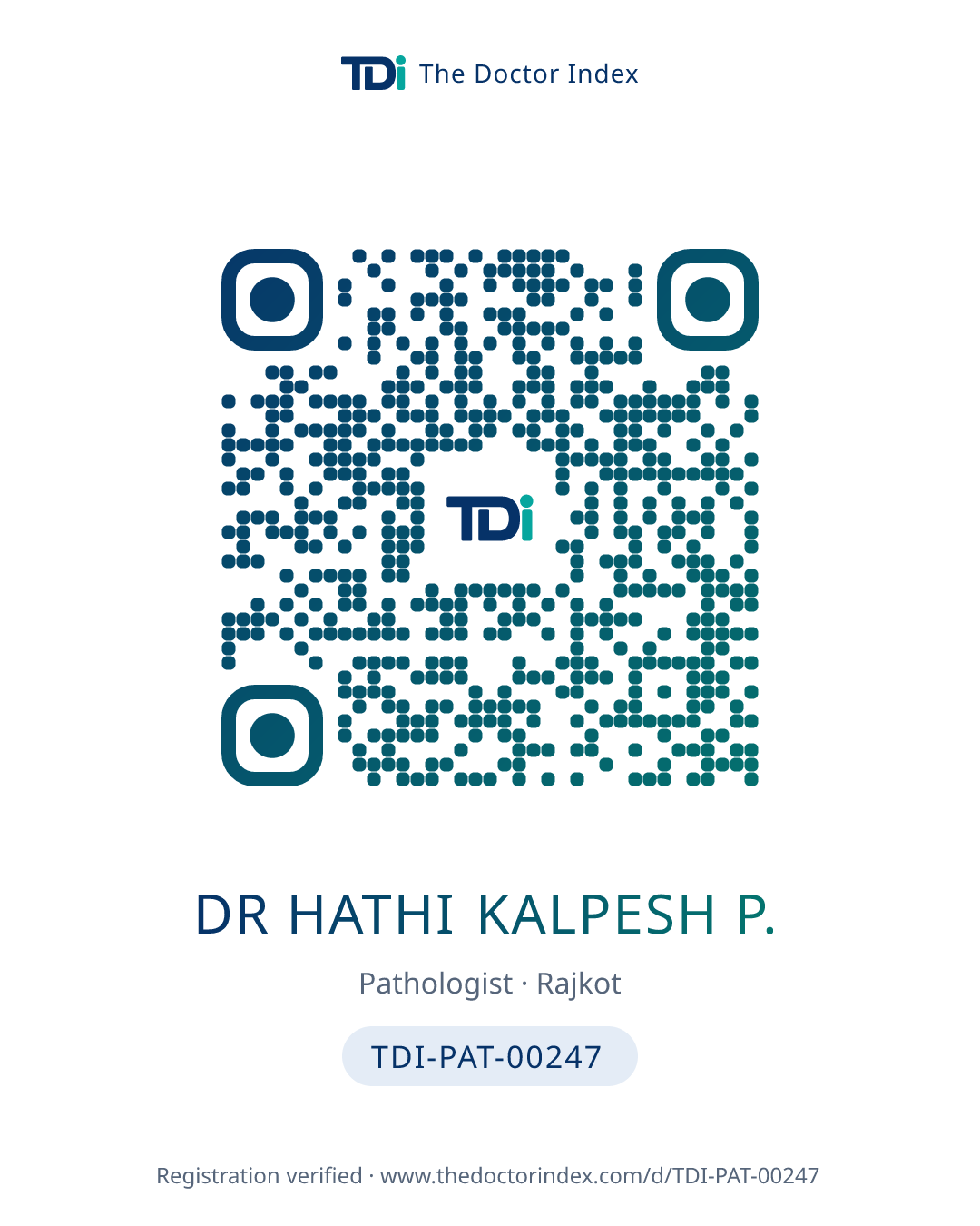 QR card for Dr Hathi Kalpesh P., TDI-PAT-00247