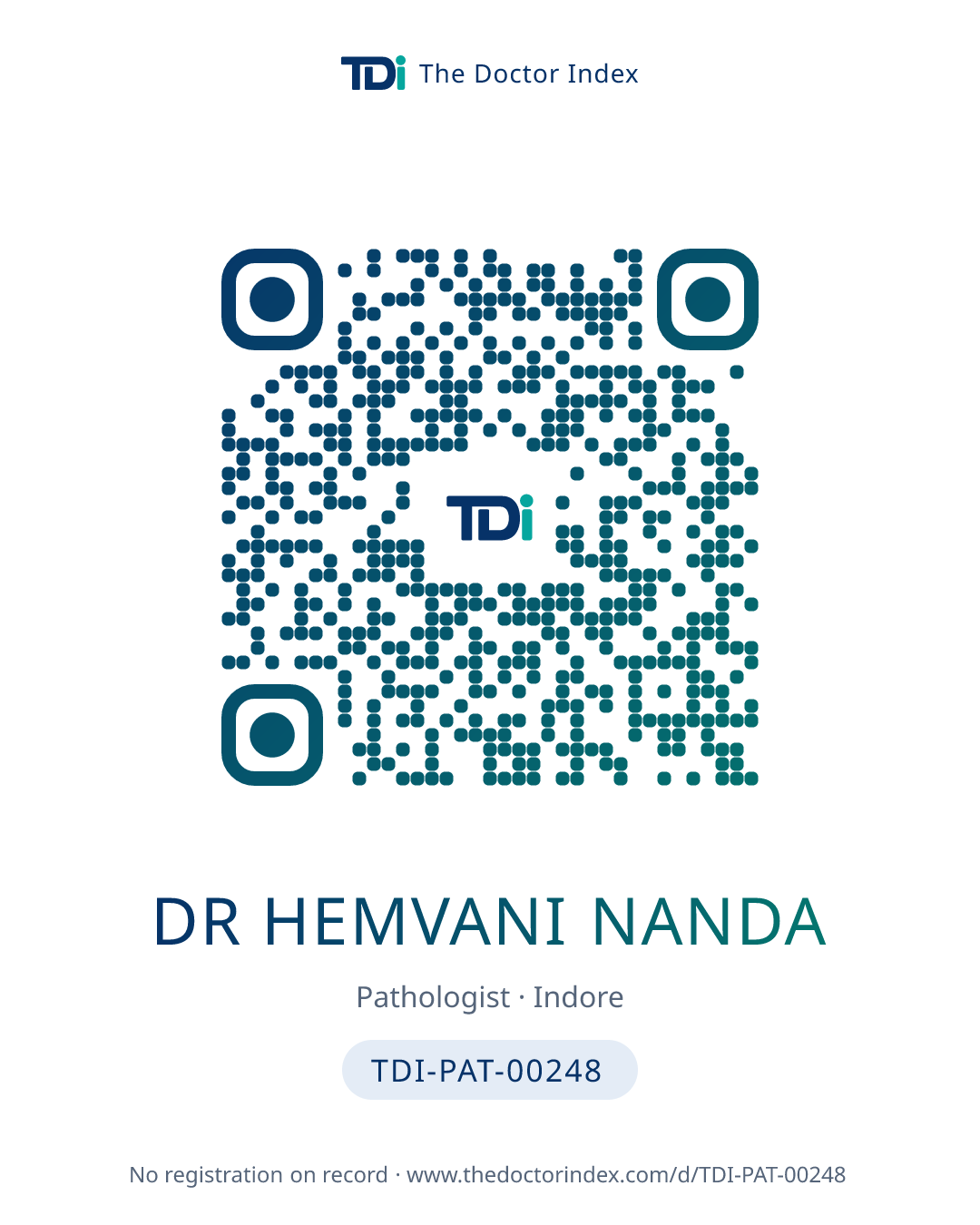QR card for Dr Hemvani Nanda, TDI-PAT-00248