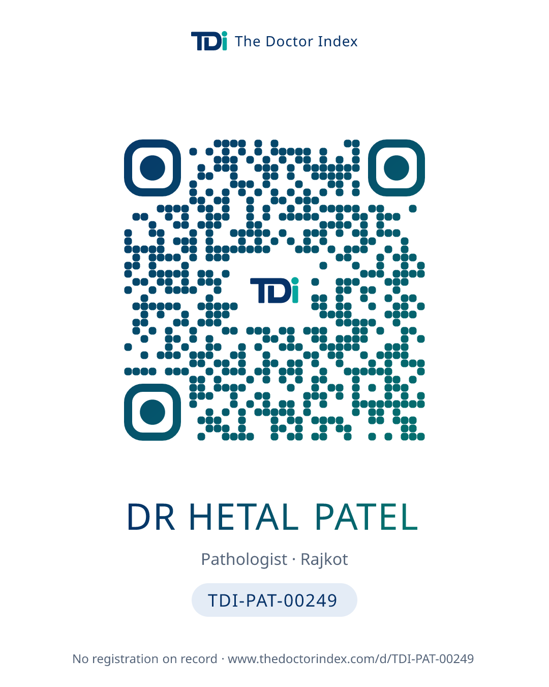 QR card for Dr Hetal Patel, TDI-PAT-00249