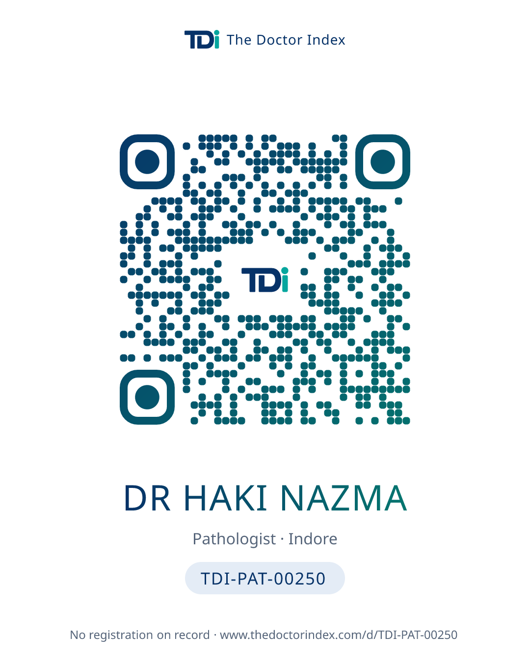 QR card for Dr Haki Nazma, TDI-PAT-00250