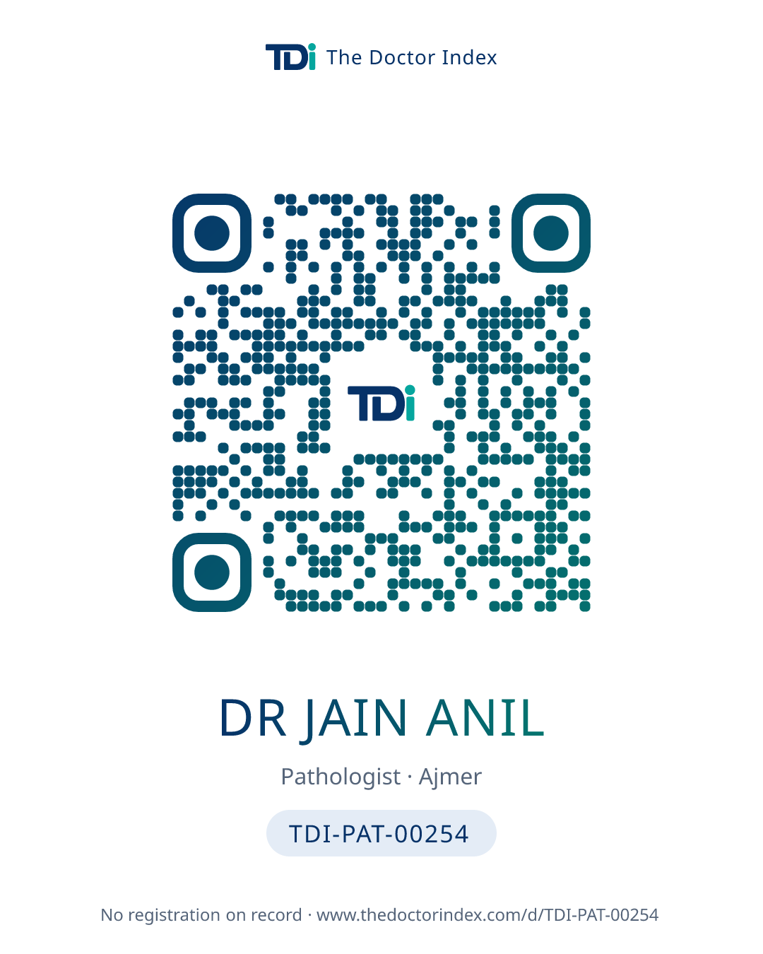 QR card for Dr Jain Anil, TDI-PAT-00254