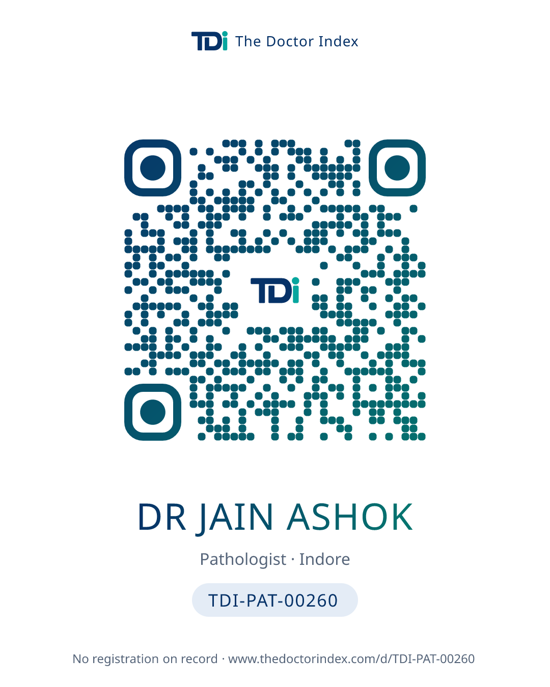 QR card for Dr Jain Ashok, TDI-PAT-00260