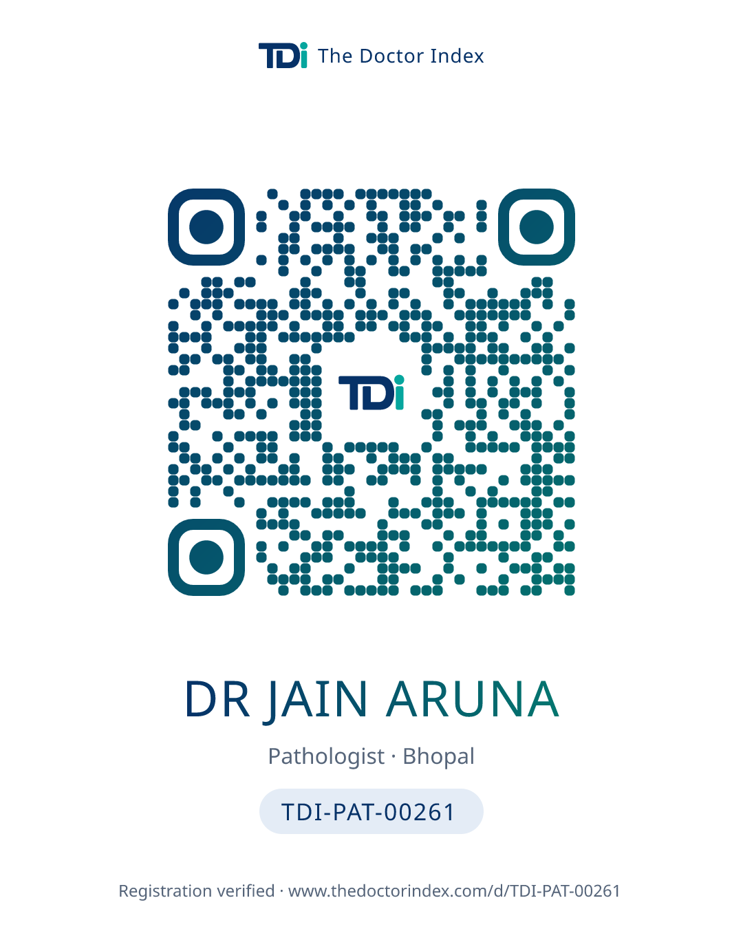 QR card for Dr Jain Aruna, TDI-PAT-00261