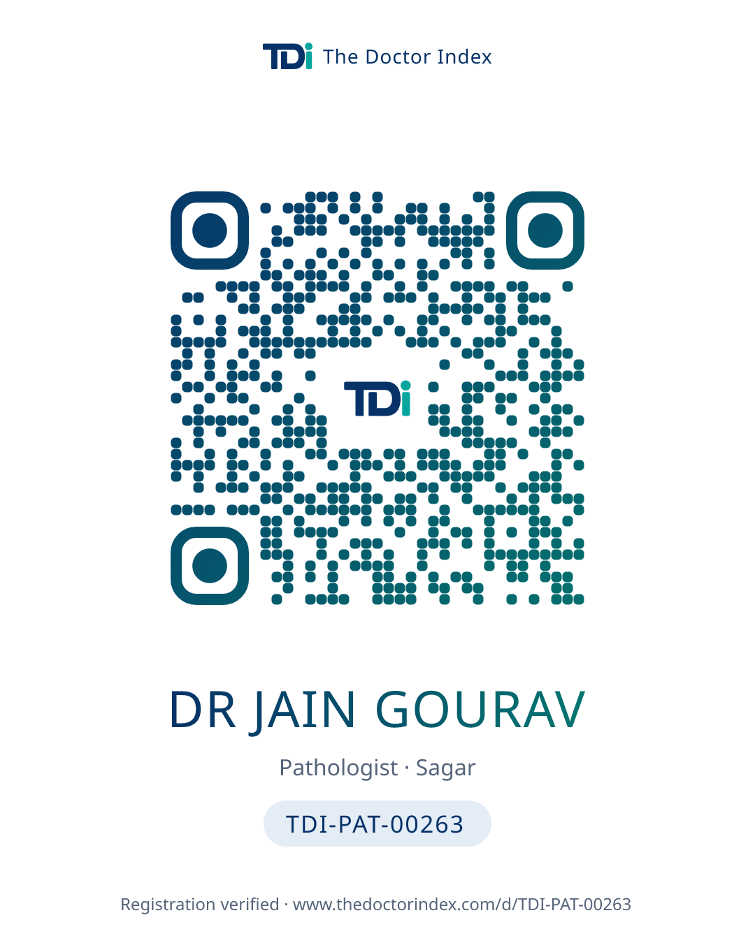 QR card for Dr Jain Gourav, TDI-PAT-00263