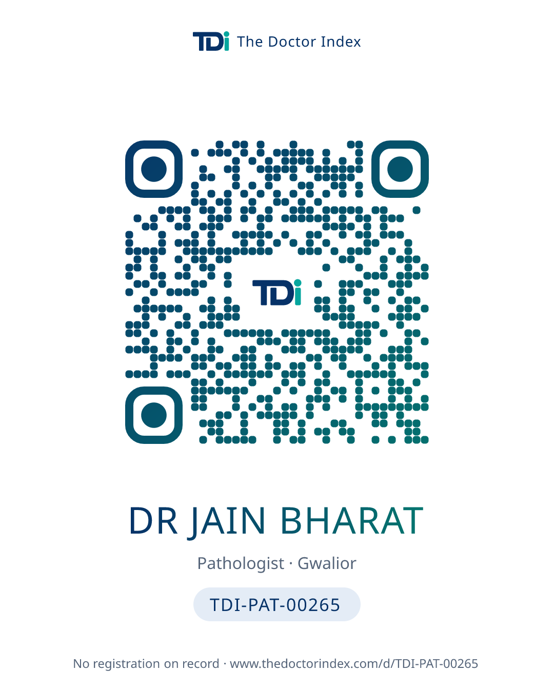 QR card for Dr Jain Bharat, TDI-PAT-00265