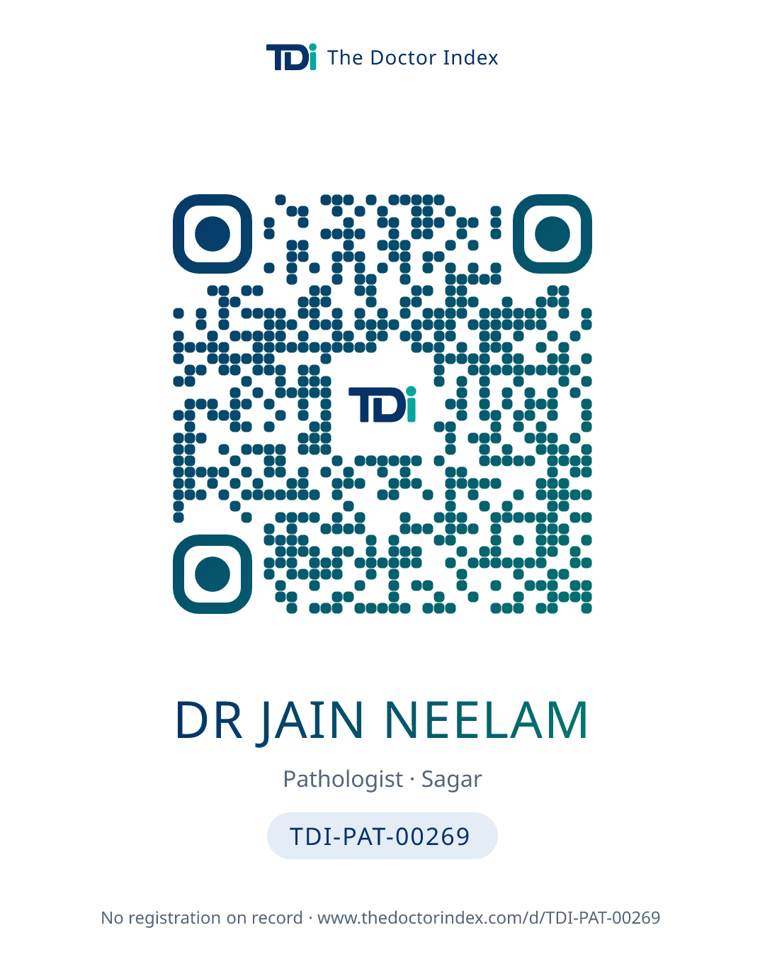 QR card for Dr Jain Neelam, TDI-PAT-00269