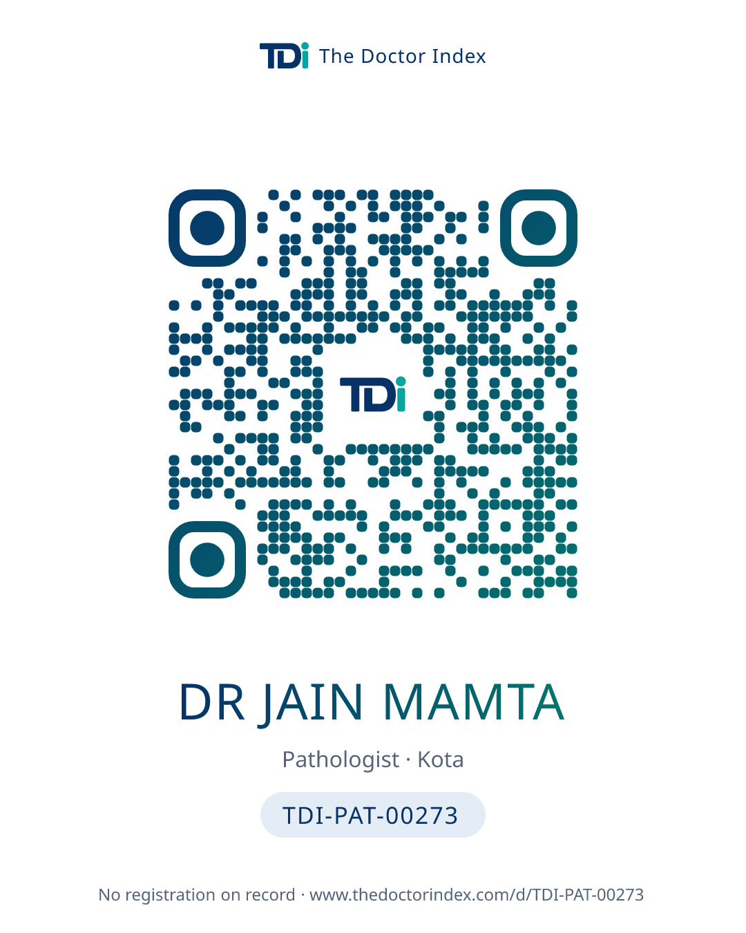 QR card for Dr Jain Mamta, TDI-PAT-00273