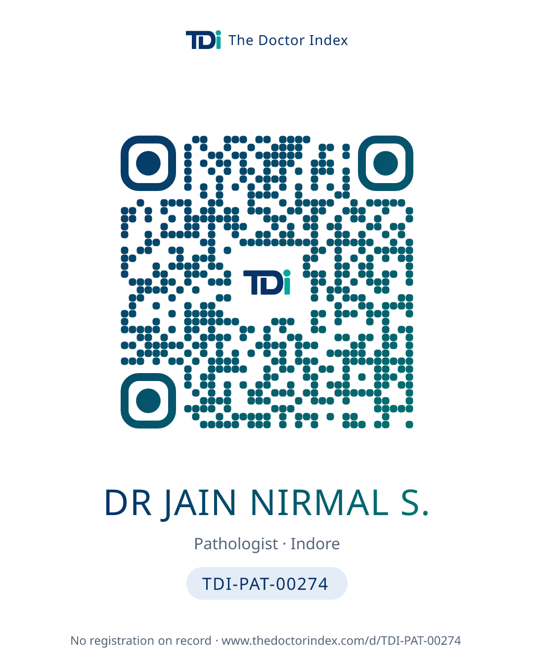 QR card for Dr Jain Nirmal S., TDI-PAT-00274