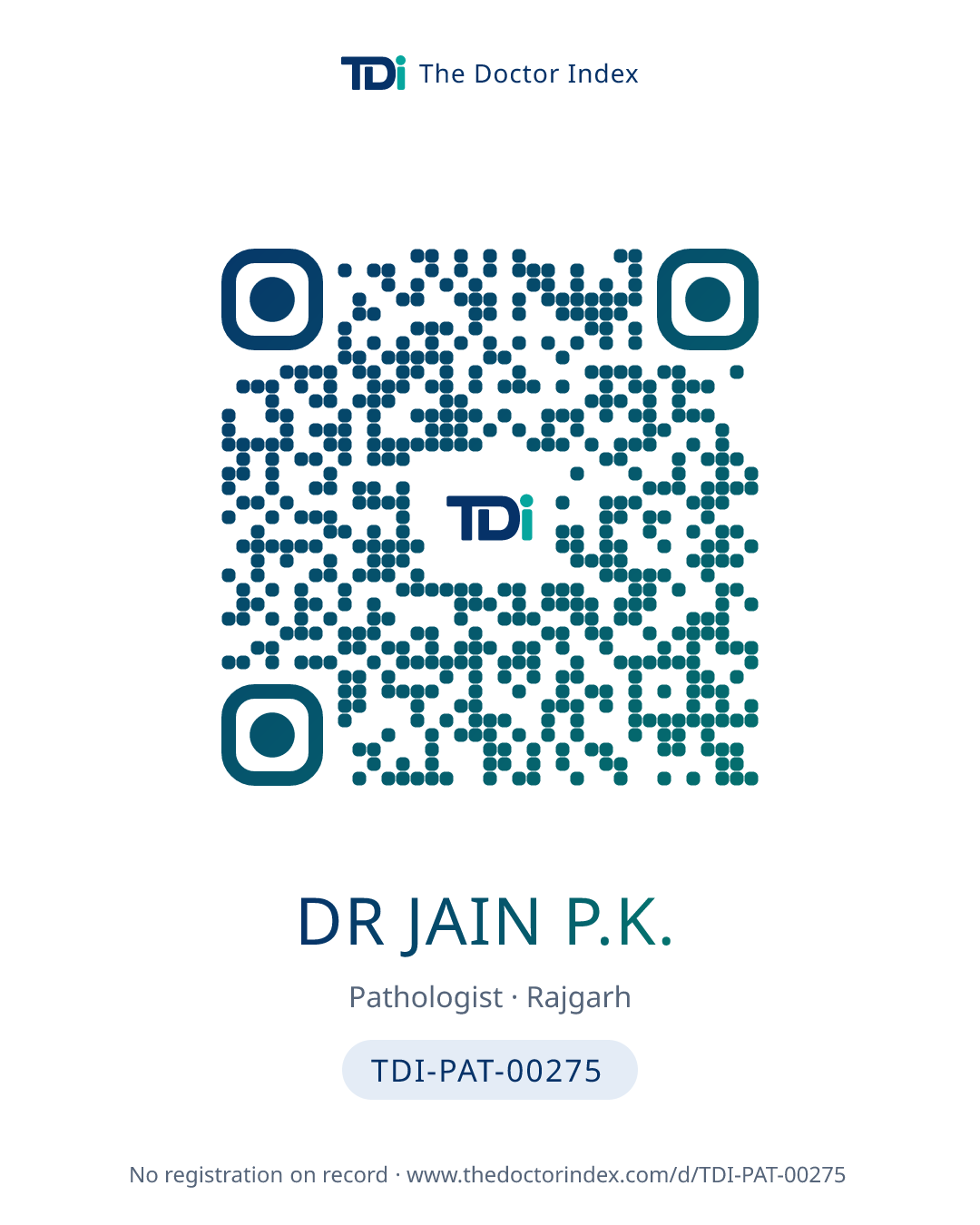 QR card for Dr Jain P.K., TDI-PAT-00275