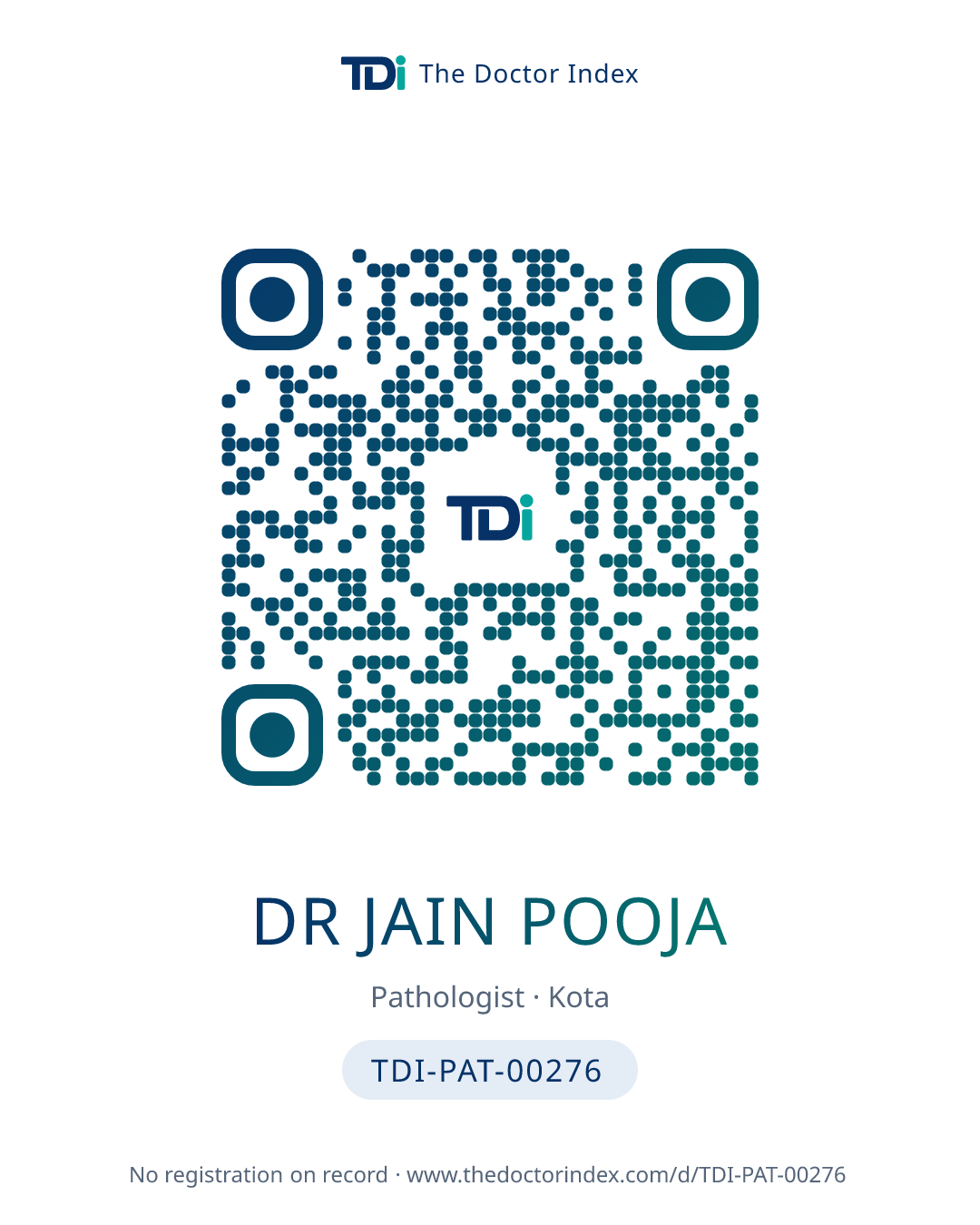 QR card for Dr Jain Pooja, TDI-PAT-00276