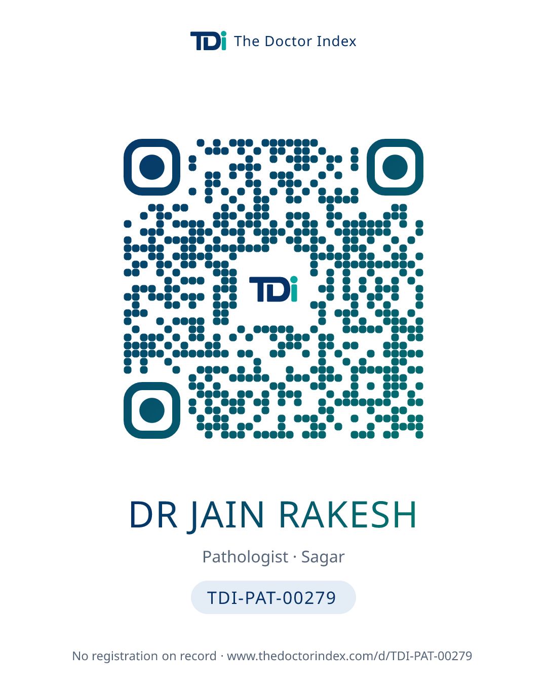 QR card for Dr Jain Rakesh, TDI-PAT-00279