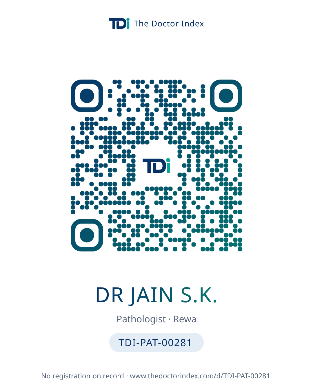 QR card for Dr Jain S.K., TDI-PAT-00281
