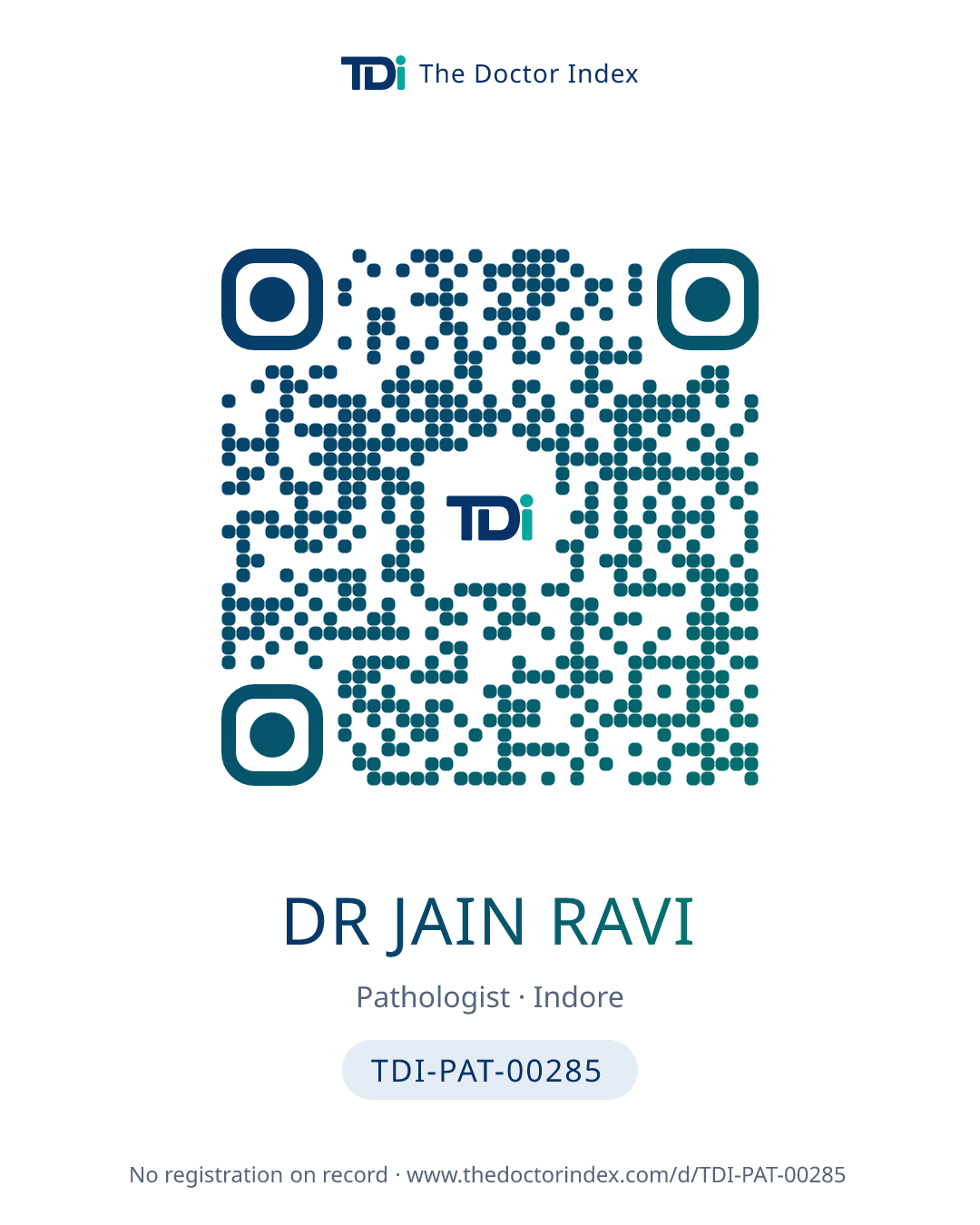 QR card for Dr Jain Ravi, TDI-PAT-00285