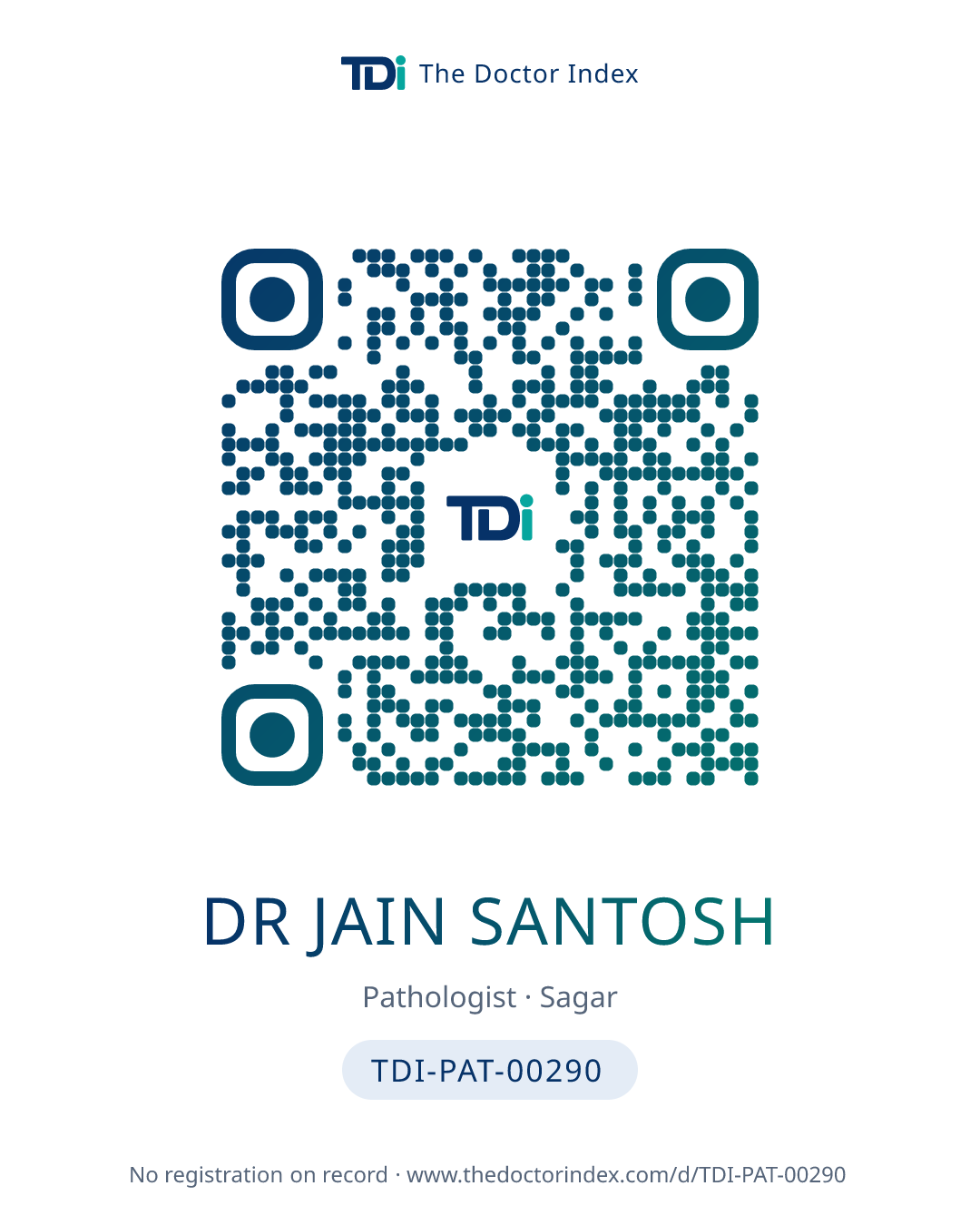 QR card for Dr Jain Santosh, TDI-PAT-00290