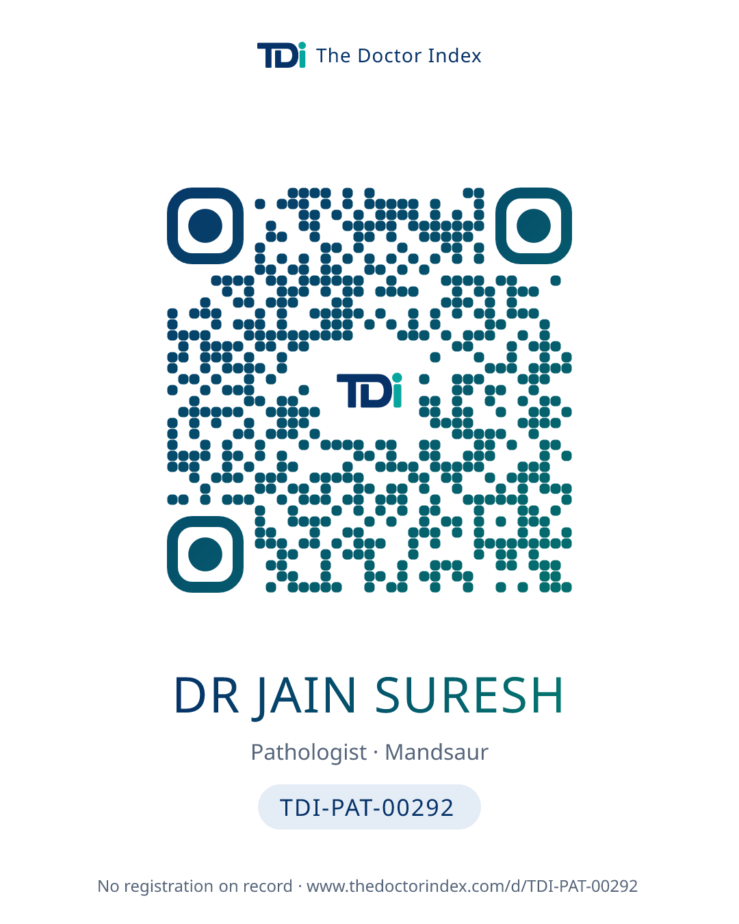 QR card for Dr Jain Suresh, TDI-PAT-00292