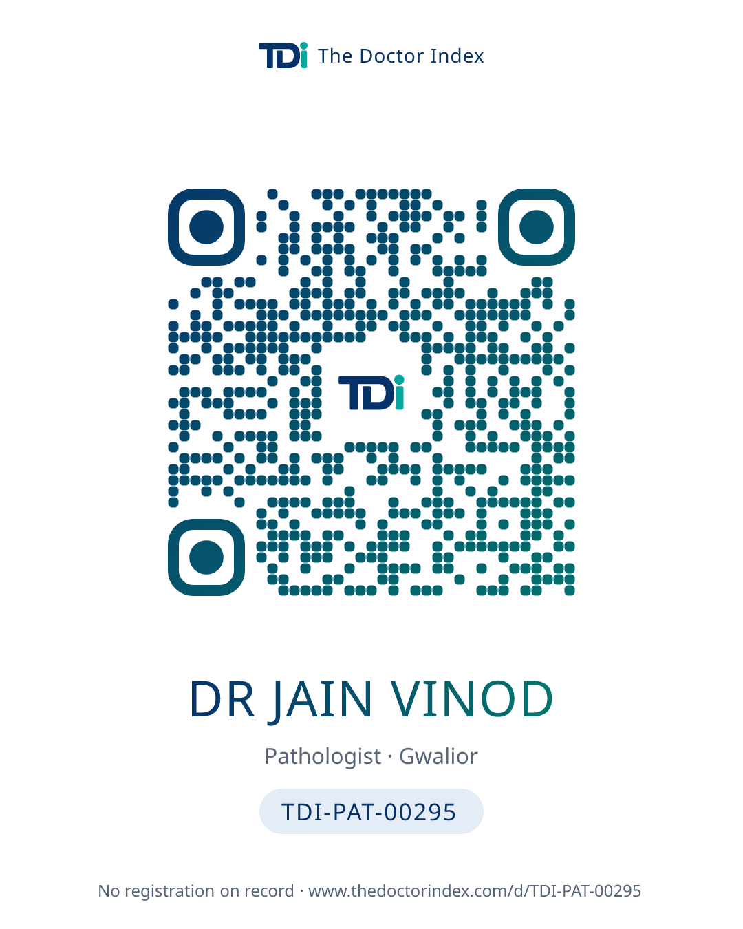QR card for Dr Jain Vinod, TDI-PAT-00295