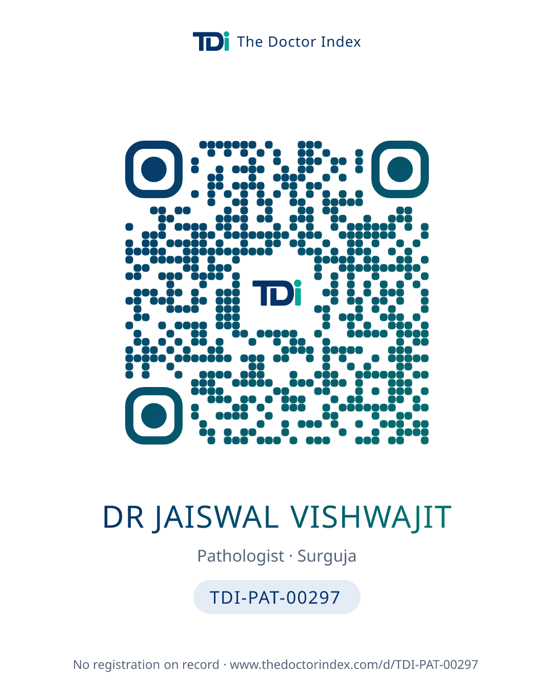 QR card for Dr Jaiswal Vishwajit, TDI-PAT-00297