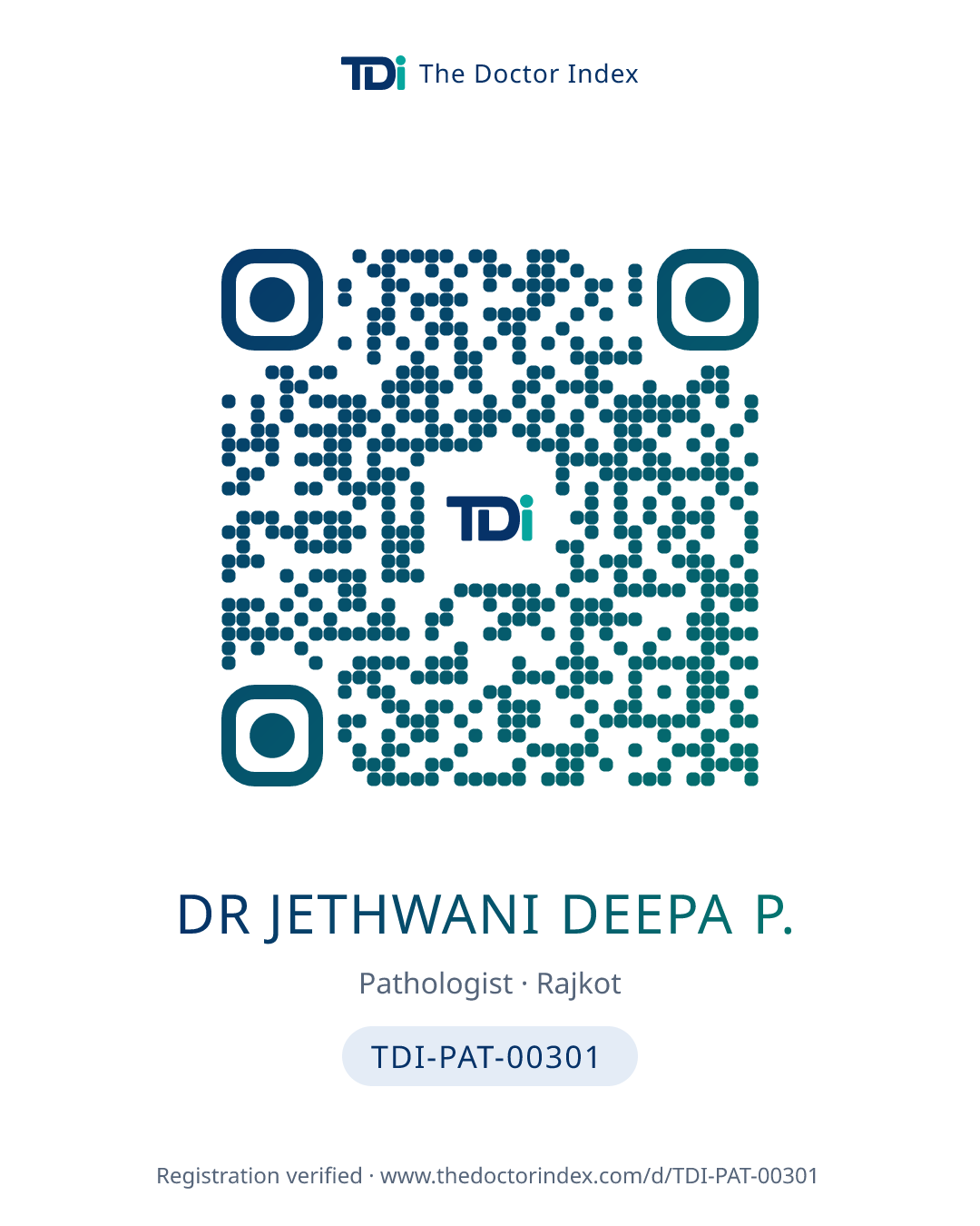 QR card for Dr Jethwani Deepa P., TDI-PAT-00301