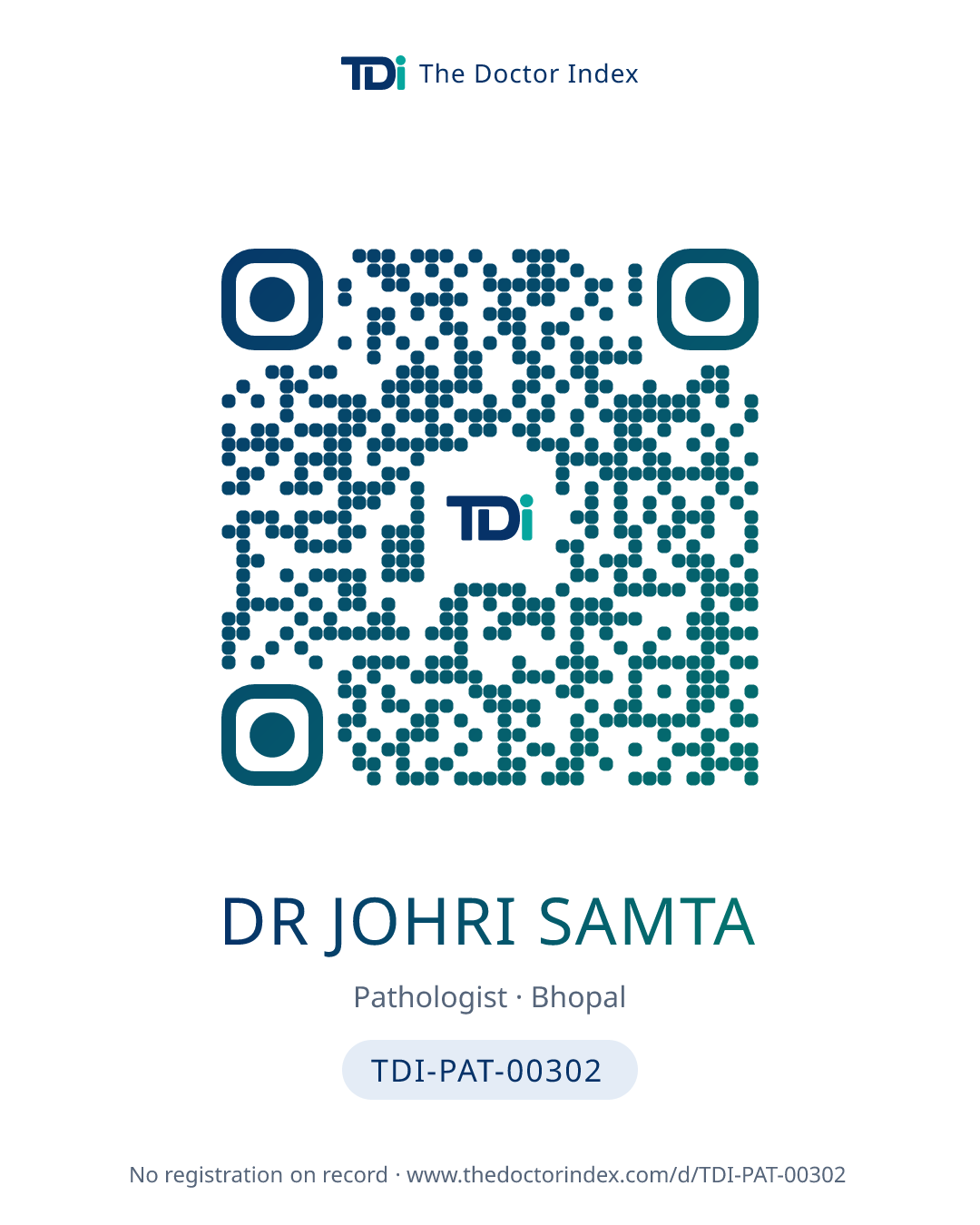 QR card for Dr Johri Samta, TDI-PAT-00302