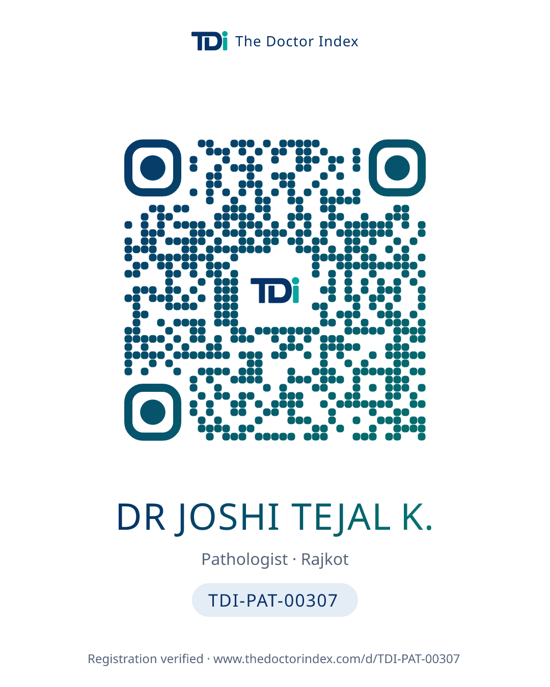 QR card for Dr Joshi Tejal K., TDI-PAT-00307