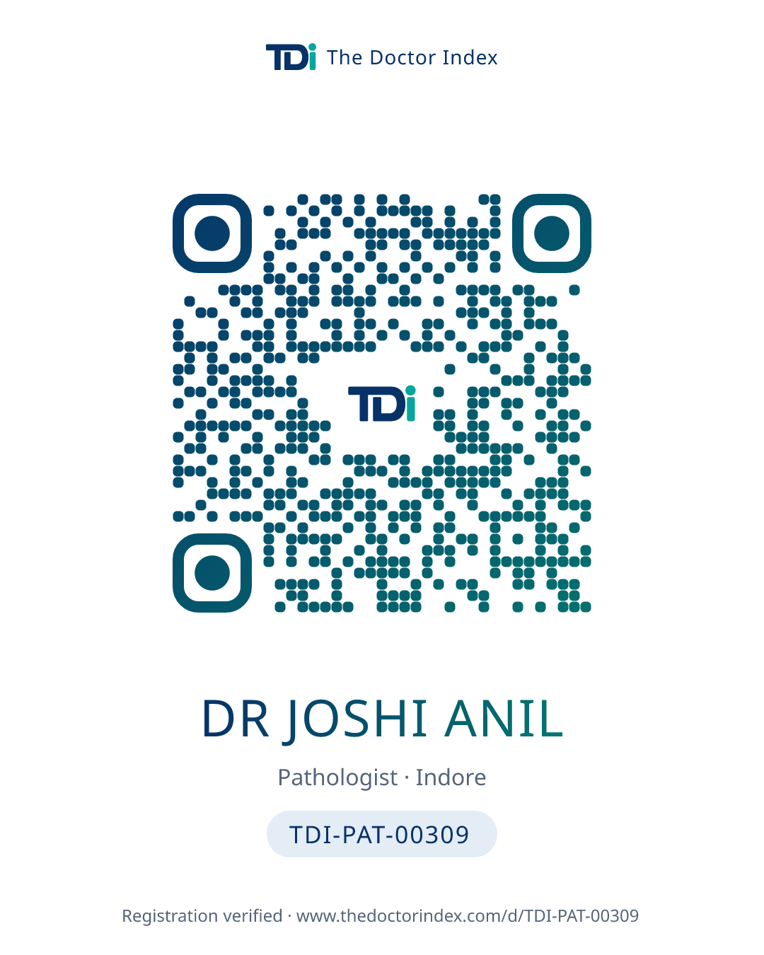 QR card for Dr Joshi Anil, TDI-PAT-00309