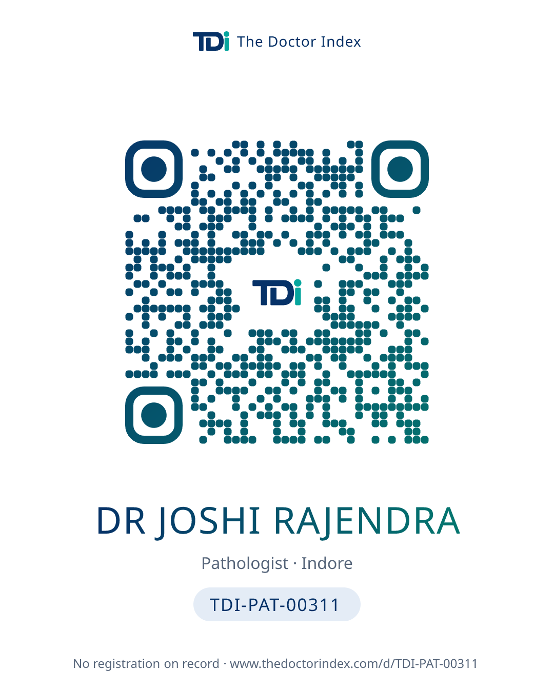 QR card for Dr Joshi Rajendra, TDI-PAT-00311