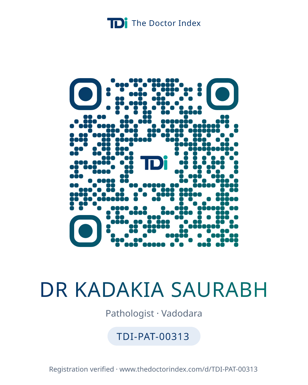 QR card for Dr Kadakia Saurabh, TDI-PAT-00313
